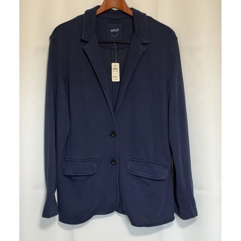 Aerie Womens Blazer Cotton Blend Soft Jacket - Medium -Navy Blue - NEW!